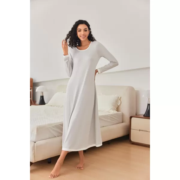 Ekouaer Nightgown Women Long Sleeve Sleepwear Full Length Long Nightshirt Soft Loungewear SXXXLLight Grey