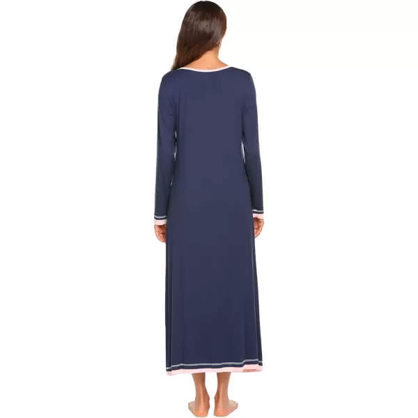 Ekouaer Nightgown Women Long Sleeve Sleepwear Full Length Long Nightshirt Soft Loungewear SXXXLNavy