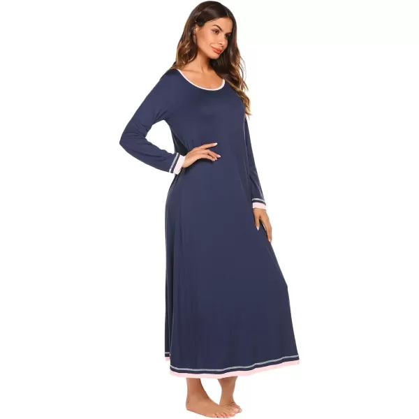 Ekouaer Nightgown Women Long Sleeve Sleepwear Full Length Long Nightshirt Soft Loungewear SXXXLNavy