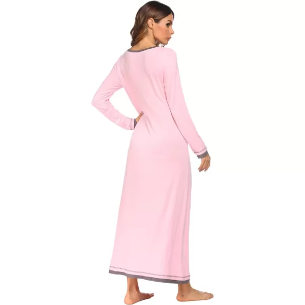 Ekouaer Nightgown Women Long Sleeve Sleepwear Full Length Long Nightshirt Soft Loungewear SXXXLPink