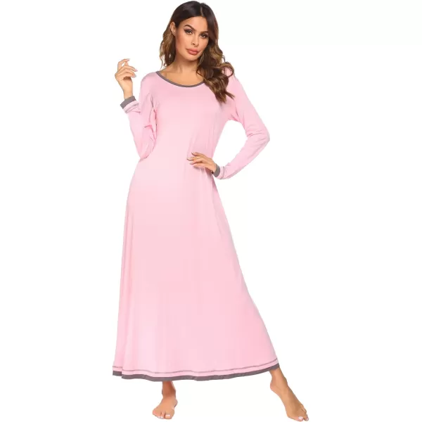 Ekouaer Nightgown Women Long Sleeve Sleepwear Full Length Long Nightshirt Soft Loungewear SXXXLPink