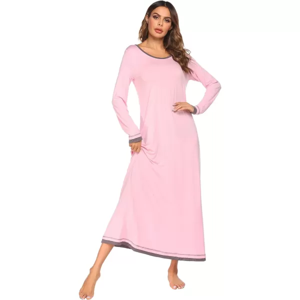 Ekouaer Nightgown Women Long Sleeve Sleepwear Full Length Long Nightshirt Soft Loungewear SXXXLPink