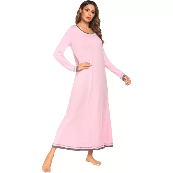 Ekouaer Nightgown Women Long Sleeve Sleepwear Full Length Long Nightshirt Soft Loungewear SXXXLPink