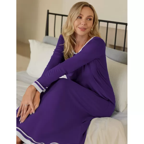 Ekouaer Nightgown Women Long Sleeve Sleepwear Full Length Long Nightshirt Soft Loungewear SXXXLPurple