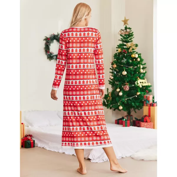 Ekouaer Nightgown Women Long Sleeve Sleepwear Full Length Long Nightshirt Soft Loungewear SXXXLRed Xmas Tree