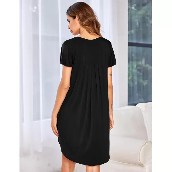 Ekouaer Nightgown Womens Sleepshirt Soft Sleepwear Pleated Nightshirt Comfy Sleep Dress Short Sleeve Flare Nightdress S3XLAblack