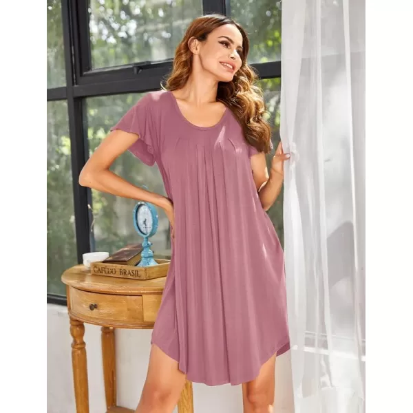 Ekouaer Nightgown Womens Sleepshirt Soft Sleepwear Pleated Nightshirt Comfy Sleep Dress Short Sleeve Flare Nightdress S3XLAdark Pink