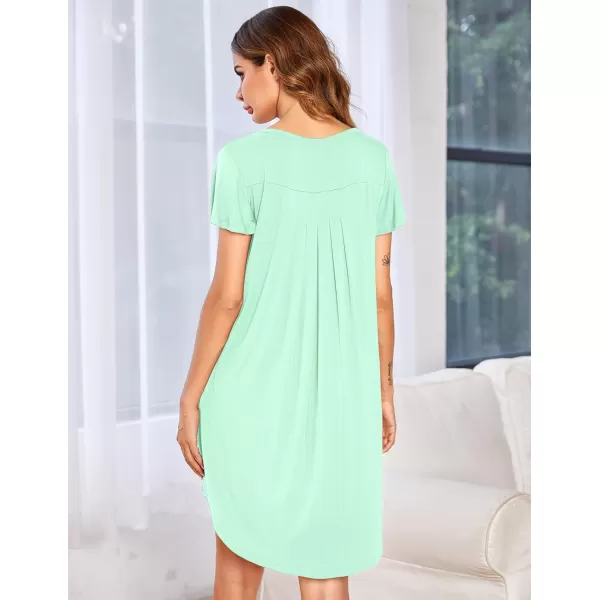 Ekouaer Nightgown Womens Sleepshirt Soft Sleepwear Pleated Nightshirt Comfy Sleep Dress Short Sleeve Flare Nightdress S3XLAice Green