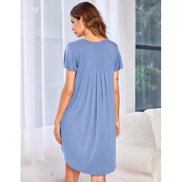 Ekouaer Nightgown Womens Sleepshirt Soft Sleepwear Pleated Nightshirt Comfy Sleep Dress Short Sleeve Flare Nightdress S3XLAlight Blue