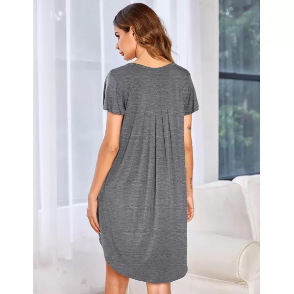 Ekouaer Nightgown Womens Sleepshirt Soft Sleepwear Pleated Nightshirt Comfy Sleep Dress Short Sleeve Flare Nightdress S3XLAmedium Grey