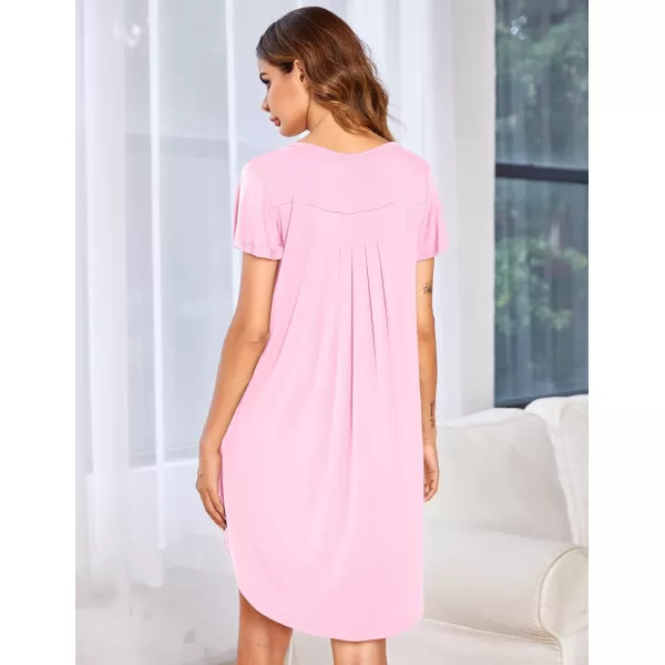 Ekouaer Nightgown Womens Sleepshirt Soft Sleepwear Pleated Nightshirt Comfy Sleep Dress Short Sleeve Flare Nightdress S3XLAmisty Rose