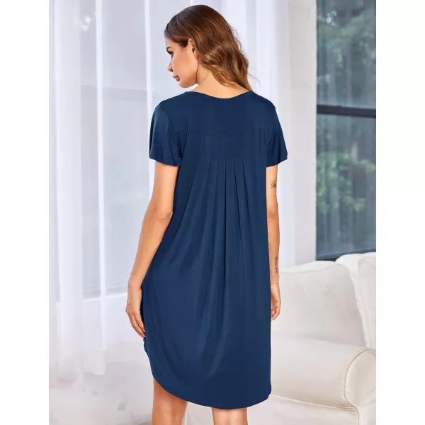 Ekouaer Nightgown Womens Sleepshirt Soft Sleepwear Pleated Nightshirt Comfy Sleep Dress Short Sleeve Flare Nightdress S3XLAnew Blue