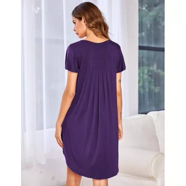 Ekouaer Nightgown Womens Sleepshirt Soft Sleepwear Pleated Nightshirt Comfy Sleep Dress Short Sleeve Flare Nightdress S3XLApurple