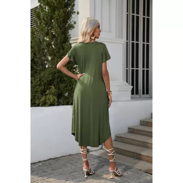 Ekouaer Nightgown Womens Sleepshirt Soft Sleepwear Pleated Nightshirt Comfy Sleep Dress Short Sleeve Flare Nightdress S3XLArmy Green Midi Length