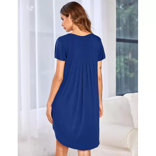 Ekouaer Nightgown Womens Sleepshirt Soft Sleepwear Pleated Nightshirt Comfy Sleep Dress Short Sleeve Flare Nightdress S3XLAsnorkel Blue