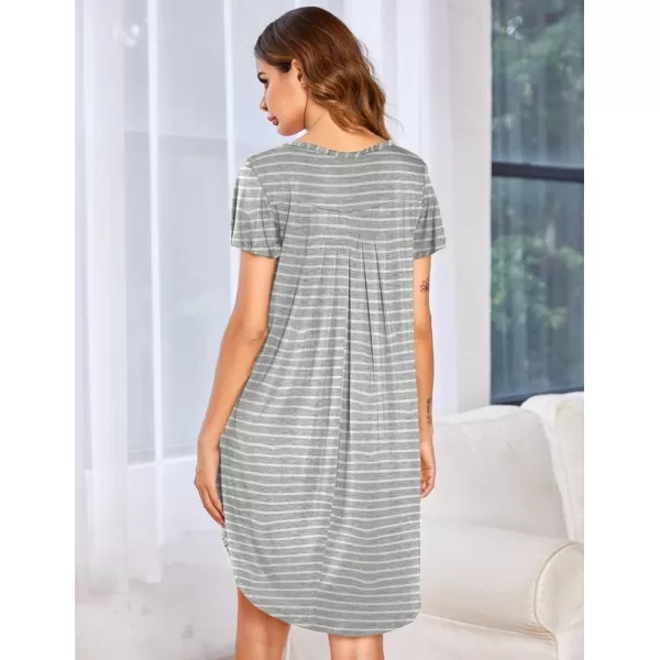 Ekouaer Nightgown Womens Sleepshirt Soft Sleepwear Pleated Nightshirt Comfy Sleep Dress Short Sleeve Flare Nightdress S3XLAstriped Print