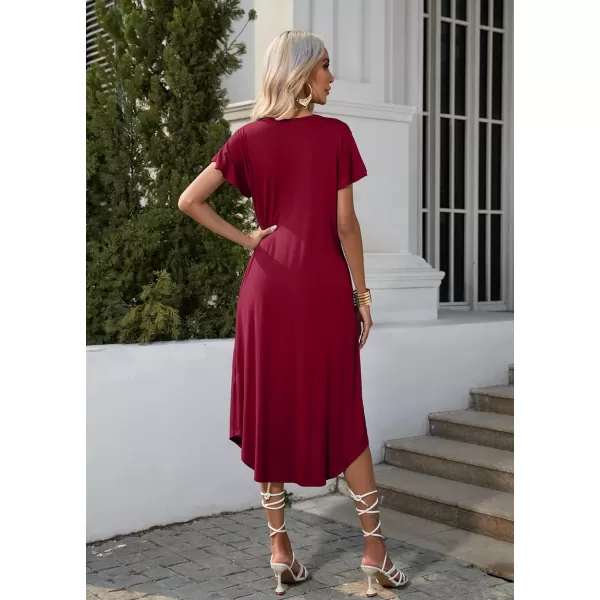 Ekouaer Nightgown Womens Sleepshirt Soft Sleepwear Pleated Nightshirt Comfy Sleep Dress Short Sleeve Flare Nightdress S3XLCherry Red Midi Length