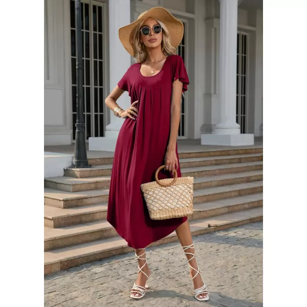 Ekouaer Nightgown Womens Sleepshirt Soft Sleepwear Pleated Nightshirt Comfy Sleep Dress Short Sleeve Flare Nightdress S3XLCherry Red Midi Length