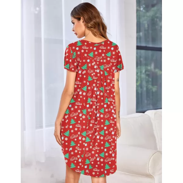 Ekouaer Nightgown Womens Sleepshirt Soft Sleepwear Pleated Nightshirt Comfy Sleep Dress Short Sleeve Flare Nightdress S3XLChristmas