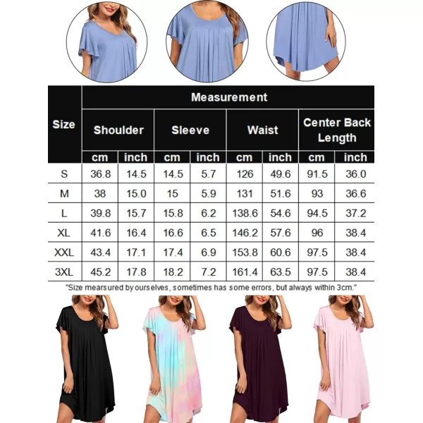 Ekouaer Nightgown Womens Sleepshirt Soft Sleepwear Pleated Nightshirt Comfy Sleep Dress Short Sleeve Flare Nightdress S3XLChristmas