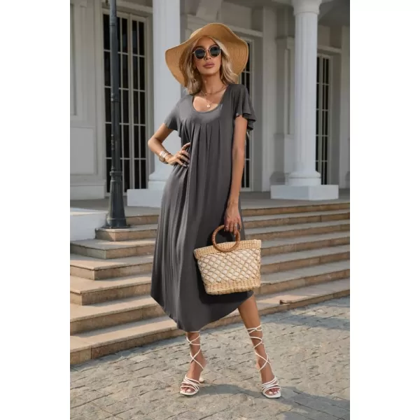 Ekouaer Nightgown Womens Sleepshirt Soft Sleepwear Pleated Nightshirt Comfy Sleep Dress Short Sleeve Flare Nightdress S3XLDrak Grey Midi Length