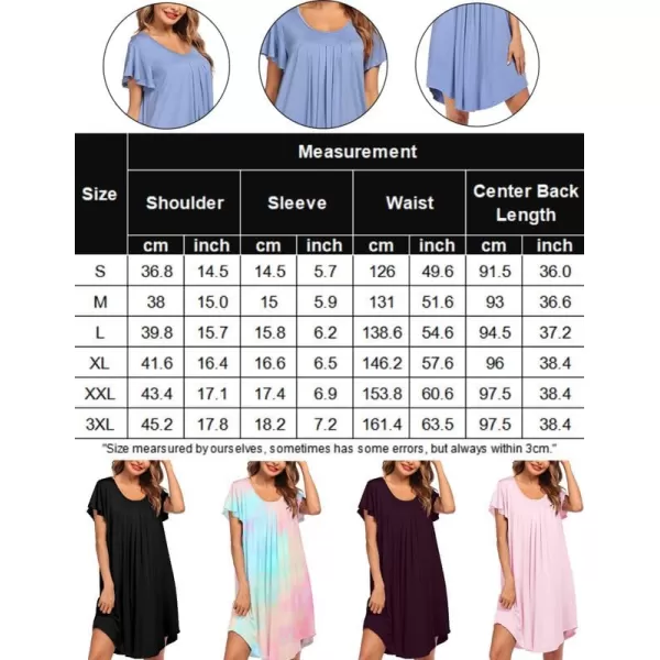 Ekouaer Nightgown Womens Sleepshirt Soft Sleepwear Pleated Nightshirt Comfy Sleep Dress Short Sleeve Flare Nightdress S3XLFloral Black