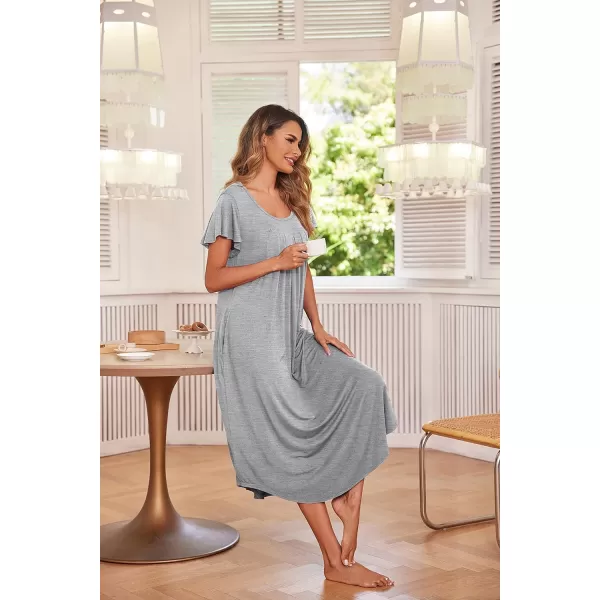 Ekouaer Nightgown Womens Sleepshirt Soft Sleepwear Pleated Nightshirt Comfy Sleep Dress Short Sleeve Flare Nightdress S3XLLight Grey Midi Length