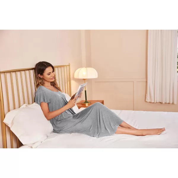 Ekouaer Nightgown Womens Sleepshirt Soft Sleepwear Pleated Nightshirt Comfy Sleep Dress Short Sleeve Flare Nightdress S3XLLight Grey Midi Length