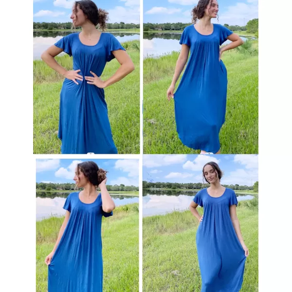 Ekouaer Nightgown Womens Sleepshirt Soft Sleepwear Pleated Nightshirt Comfy Sleep Dress Short Sleeve Flare Nightdress S3XLNavy Midi Length