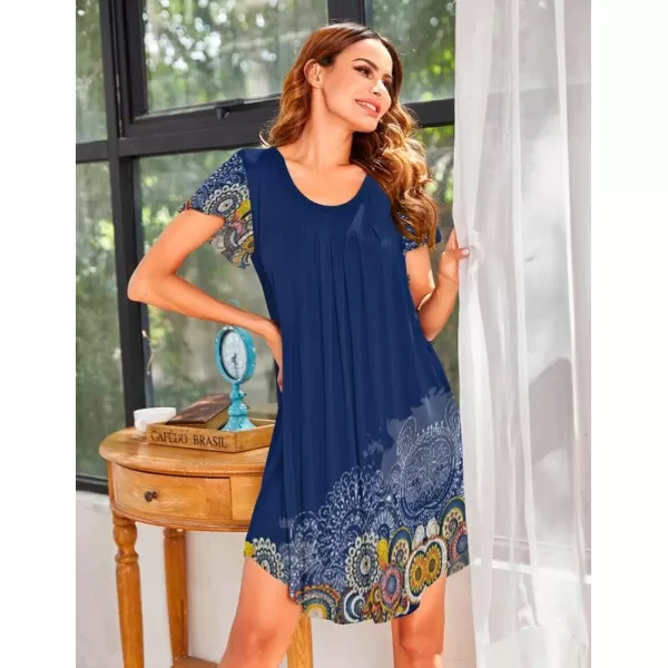 Ekouaer Nightgown Womens Sleepshirt Soft Sleepwear Pleated Nightshirt Comfy Sleep Dress Short Sleeve Flare Nightdress S3XLSunflower Print