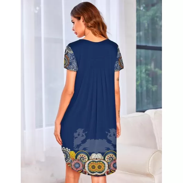 Ekouaer Nightgown Womens Sleepshirt Soft Sleepwear Pleated Nightshirt Comfy Sleep Dress Short Sleeve Flare Nightdress S3XLSunflower Print