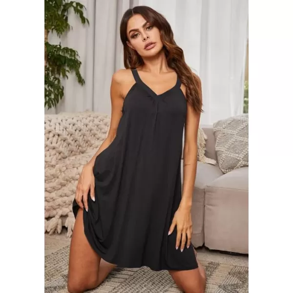 Ekouaer Nightgown Womens Sleeveless Sleepwear V Neck Racerback Sleep Dress SXXLBlack