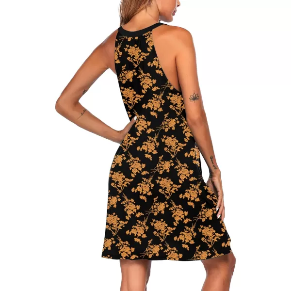 Ekouaer Nightgown Womens Sleeveless Sleepwear V Neck Racerback Sleep Dress SXXLDarkblackYellow Flowers