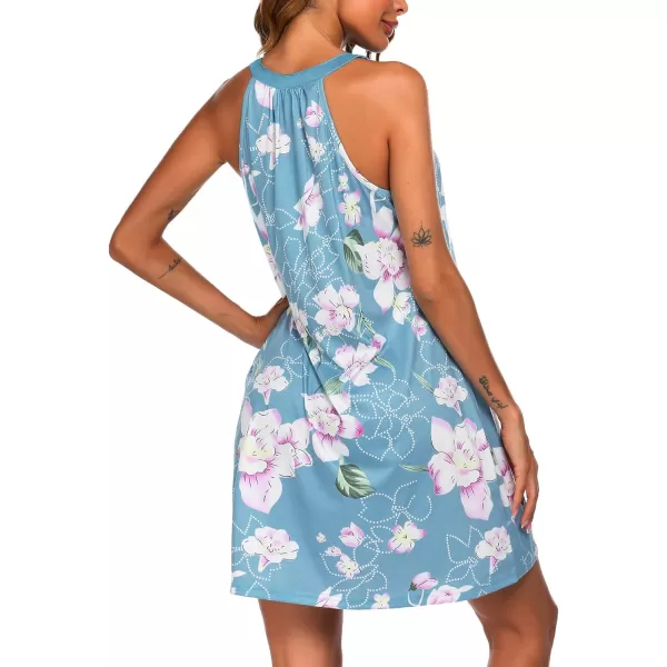 Ekouaer Nightgown Womens Sleeveless Sleepwear V Neck Racerback Sleep Dress SXXLFloral Light Blue