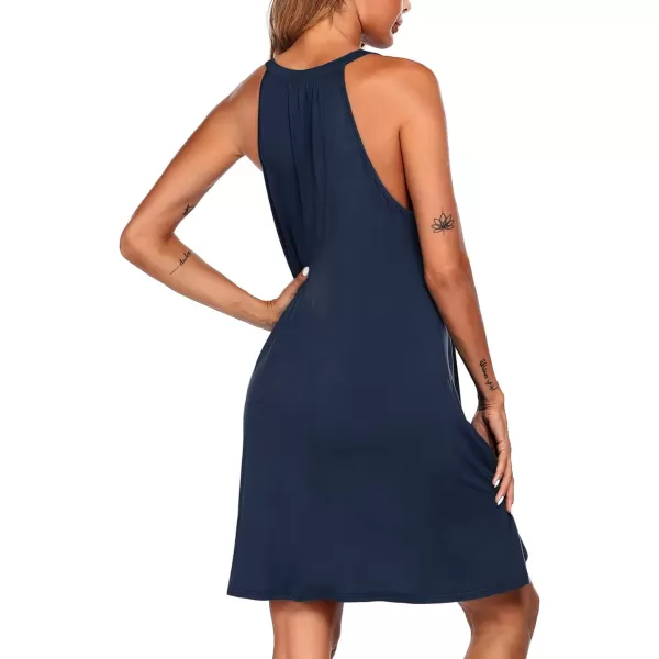 Ekouaer Nightgown Womens Sleeveless Sleepwear V Neck Racerback Sleep Dress SXXLNavy Blue