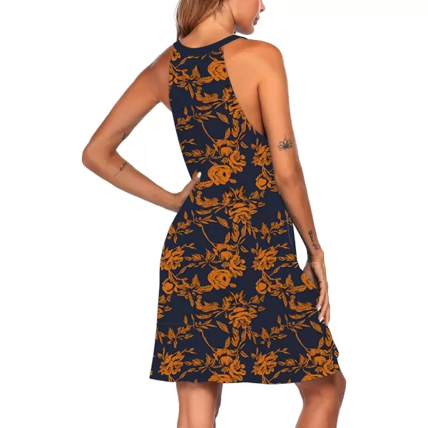 Ekouaer Nightgown Womens Sleeveless Sleepwear V Neck Racerback Sleep Dress SXXLNavyYellow Flowers