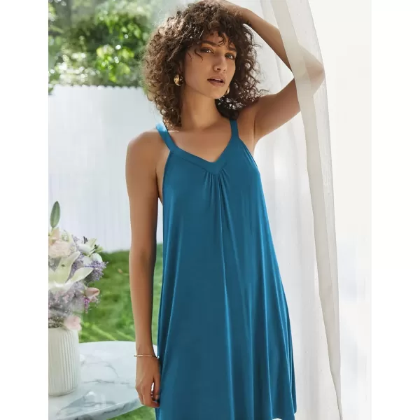 Ekouaer Nightgown Womens Sleeveless Sleepwear V Neck Racerback Sleep Dress SXXLPeacock Blue