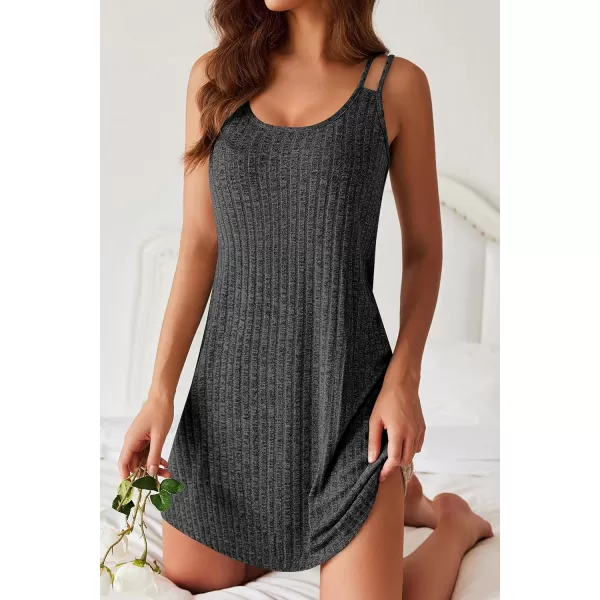 Ekouaer Nightgown for Women Ribbed Knit Sleeveless Sleepwear Slip Sleep Dress Sexy Nightdress Soft Nightshirt Chemise SXXLDark Grey