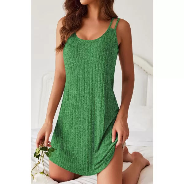 Ekouaer Nightgown for Women Ribbed Knit Sleeveless Sleepwear Slip Sleep Dress Sexy Nightdress Soft Nightshirt Chemise SXXLGreen