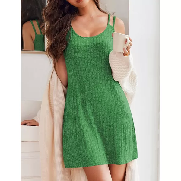 Ekouaer Nightgown for Women Ribbed Knit Sleeveless Sleepwear Slip Sleep Dress Sexy Nightdress Soft Nightshirt Chemise SXXLGreen