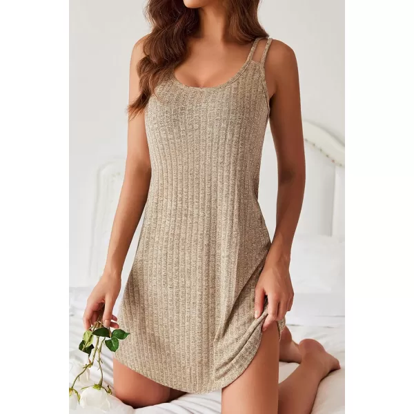 Ekouaer Nightgown for Women Ribbed Knit Sleeveless Sleepwear Slip Sleep Dress Sexy Nightdress Soft Nightshirt Chemise SXXLKhaki
