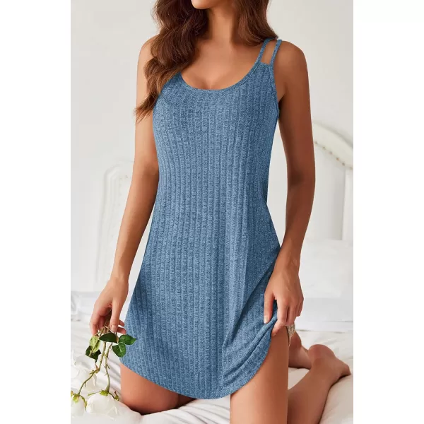 Ekouaer Nightgown for Women Ribbed Knit Sleeveless Sleepwear Slip Sleep Dress Sexy Nightdress Soft Nightshirt Chemise SXXLLake Blue