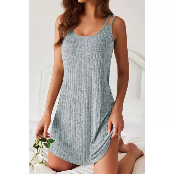 Ekouaer Nightgown for Women Ribbed Knit Sleeveless Sleepwear Slip Sleep Dress Sexy Nightdress Soft Nightshirt Chemise SXXLLight Blue