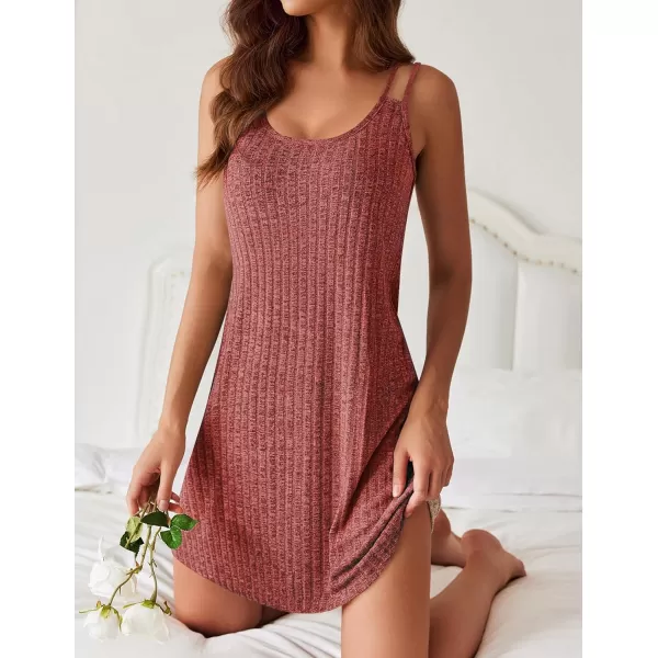 Ekouaer Nightgown for Women Ribbed Knit Sleeveless Sleepwear Slip Sleep Dress Sexy Nightdress Soft Nightshirt Chemise SXXLWine Red