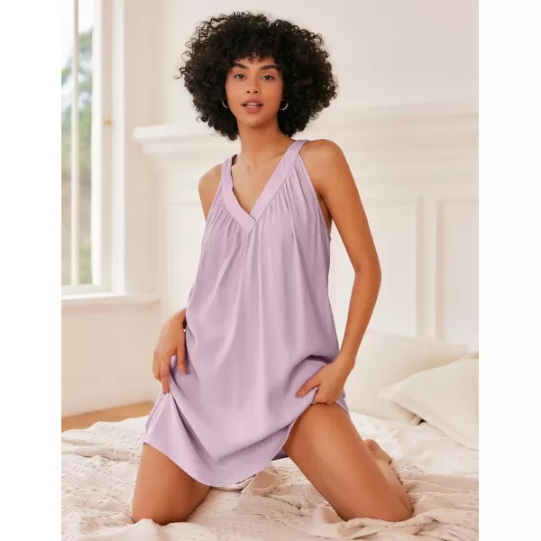 Ekouaer Nightgown for Women Sleeveless Sleepwear Lightweight Racerback Sleep Shirt Pleated V Neck Night Dress Short ChemiseLight Pink