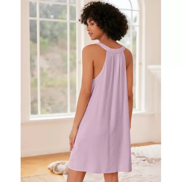 Ekouaer Nightgown for Women Sleeveless Sleepwear Lightweight Racerback Sleep Shirt Pleated V Neck Night Dress Short ChemiseLight Pink