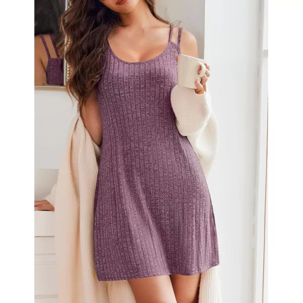 Ekouaer Nightgown for Women Sleeveless Sleepwear Sexy Sleep Dress Ribbed Knit Night Shirt Soft Chemise Nighties SXXLDeep Purple