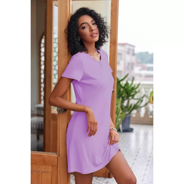 Ekouaer Nightgowns for Women 2 Pack Night Shirts Short Sleeve Sleapwear Soft Sleep Dress SolidPrinted NightDress SXXLAblackpurple