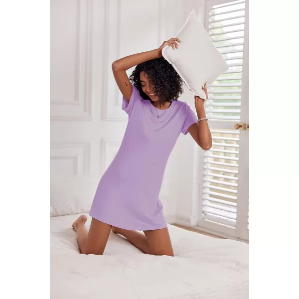 Ekouaer Nightgowns for Women 2 Pack Night Shirts Short Sleeve Sleapwear Soft Sleep Dress SolidPrinted NightDress SXXLAblackpurple