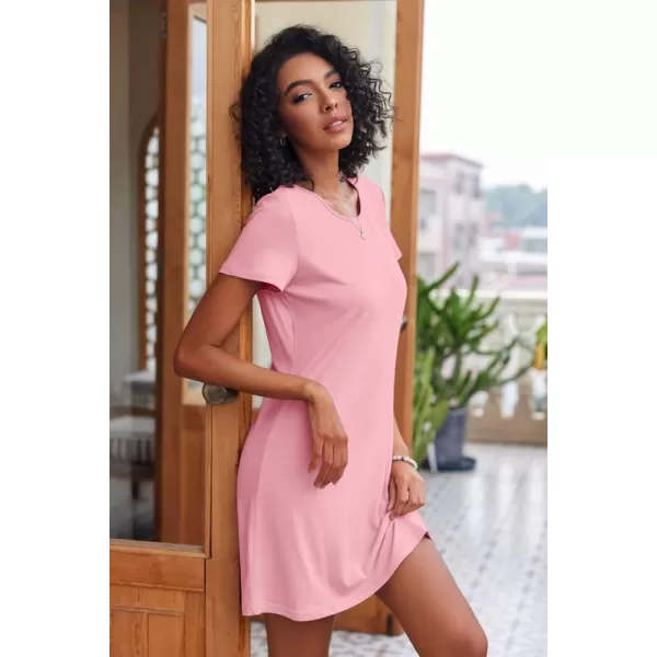 Ekouaer Nightgowns for Women 2 Pack Night Shirts Short Sleeve Sleapwear Soft Sleep Dress SolidPrinted NightDress SXXLAlilacdark Pink